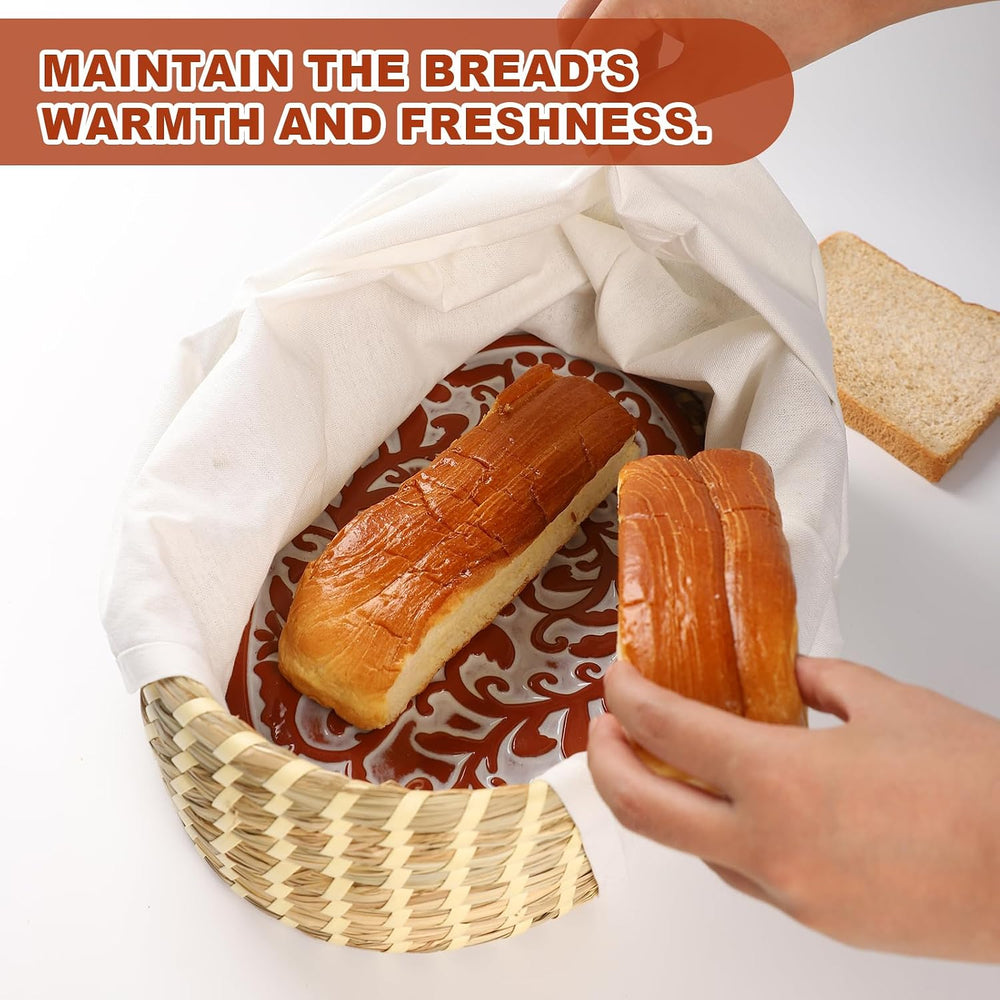 Hostess Terracotta Bread Warmer Basket with Stone Set, Serving Bread Baskets ...