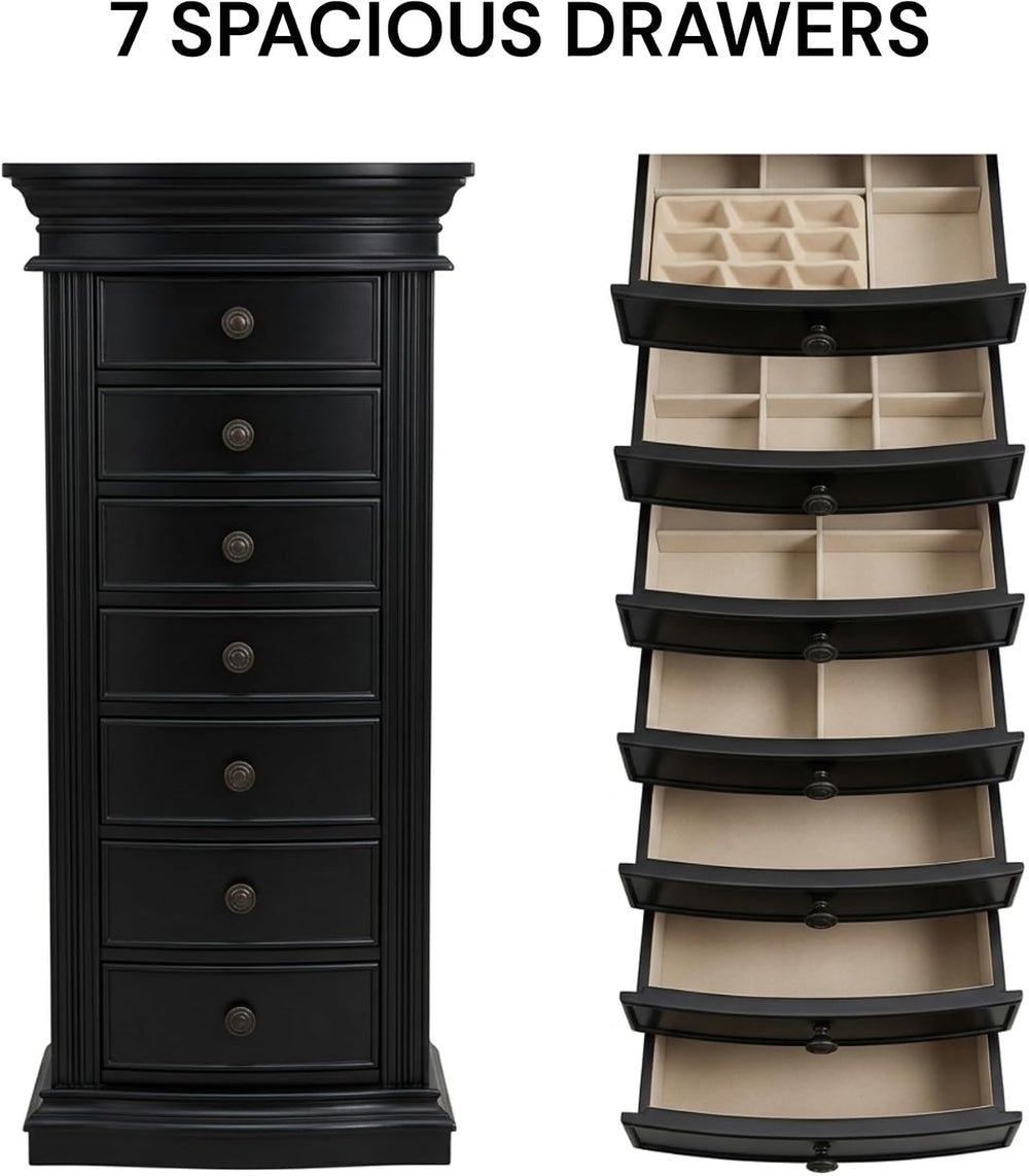 Hives and Honey Luke Standing Jewelry Armoire - Large 7-Drawer Wooden Organiz...