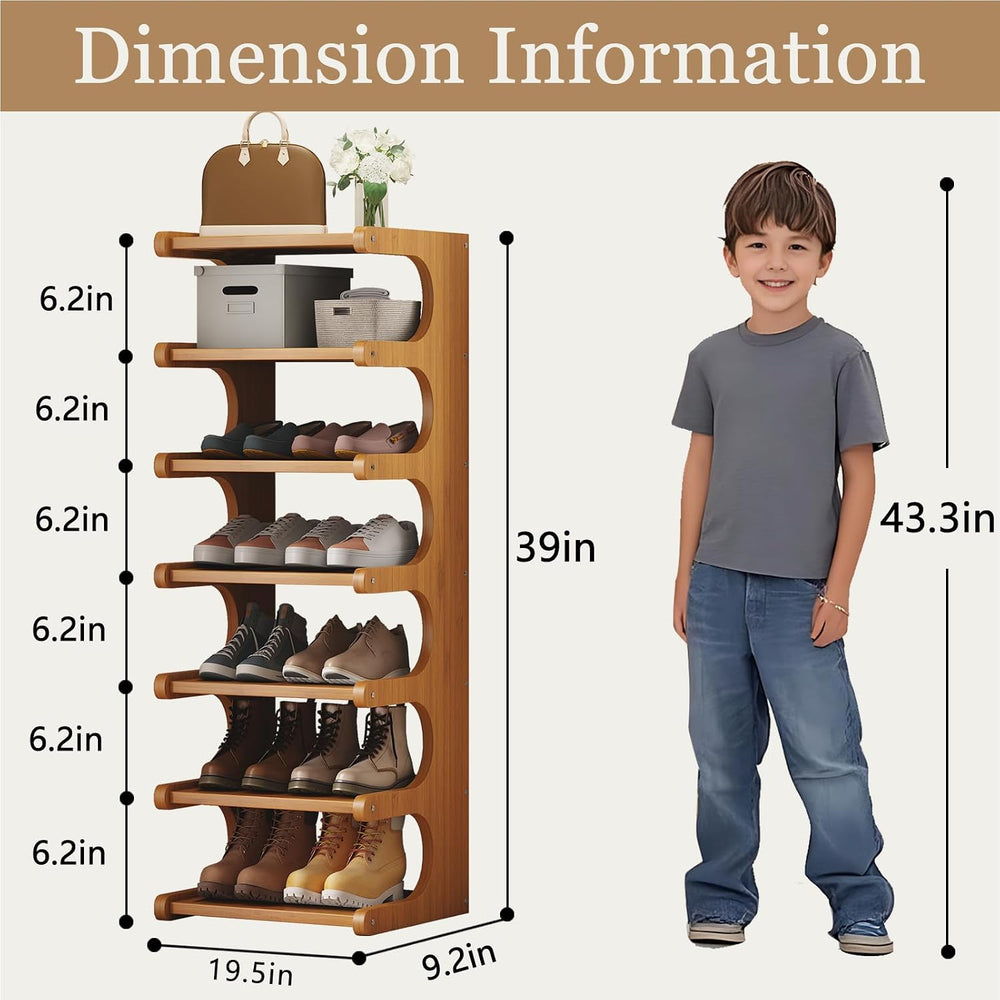 7-Tier Vertical Shoe Rack, Bamboo Free Standing Shoe Rack Shelf, Shoe Storage...