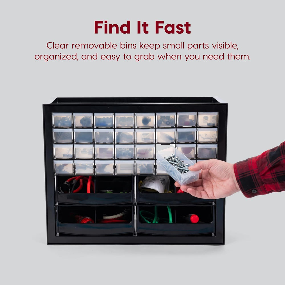 IRIS USA 32-Drawer Organizer with 4 Bins and Dividers, Garage Tool, Black