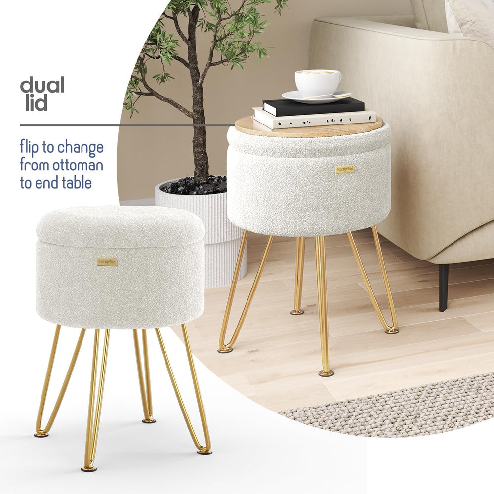 Round Ottoman with Storage, Boucle Storage Ottoman, Foot Stool Ottomans, Make...