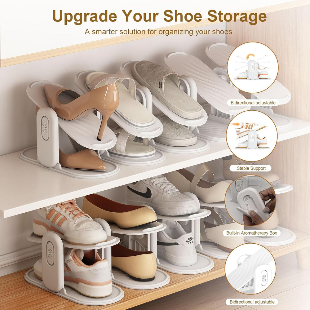 16 Pack Shoe Rack with Aromatherapy Box, Adjustable Space-Saving Organizer