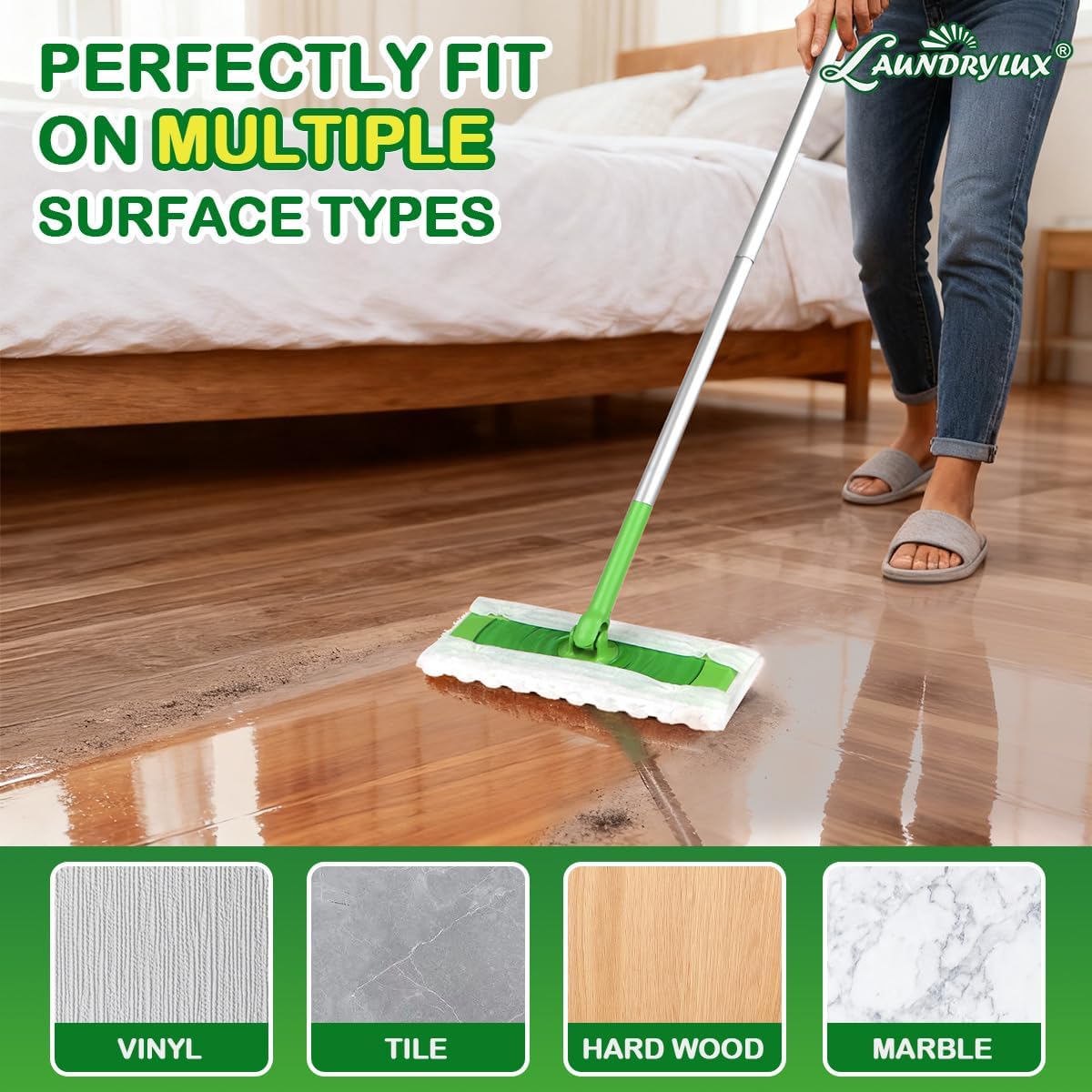 LAUNDRYLUX Heavy Duty Dry Sweeping Cloths Refills Compatible with Swiffer Sweeper, Multi Surface Pet Dry Pads Refill, Floor Cleaner for Dust, Hair, Dirt, Disposable Duster Mop Pad - 32 Count