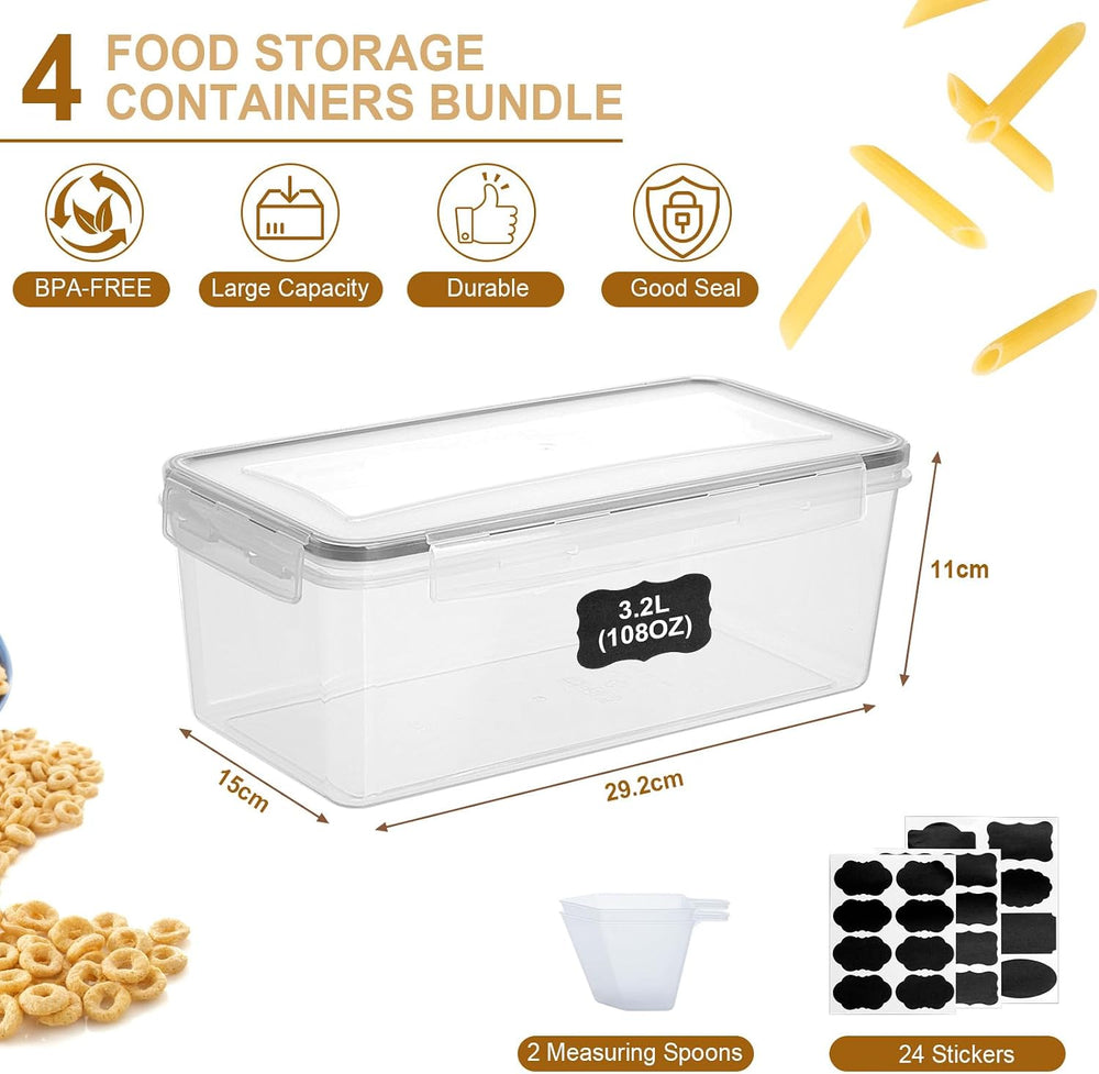 Cozary 3.2L Airtight Food Containers 4 Pieces, Plastic Food Containers with L...