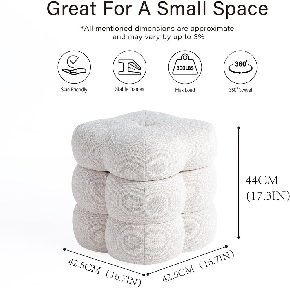 Get Set Style 360° Swivel Flower Ottoman, Linen Vanity Stool Footrest with 30...