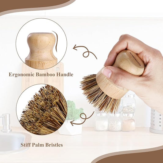 Bamboo Dish Brush Set, 4 Pack Kitchen Palm Pot Brush - Image 2