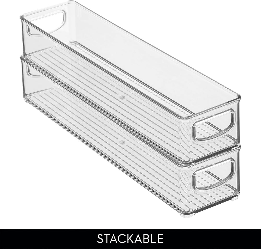iDesign Slim Clear Plastic Storage Bin, Extra Long Narrow, 4-Pack