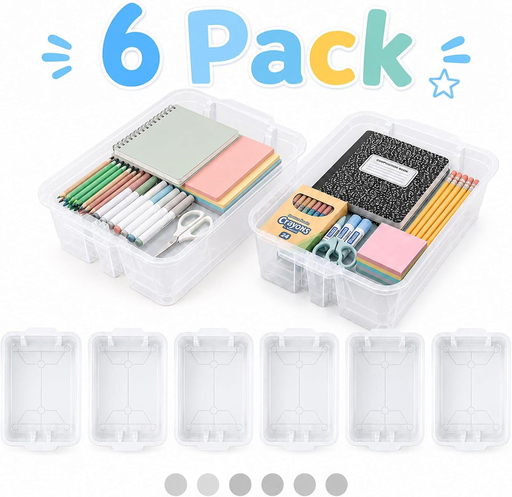 gisgfim 6 Pack Classroom Stacking Bins Stackable Plastic Book Bin Durable Sto...