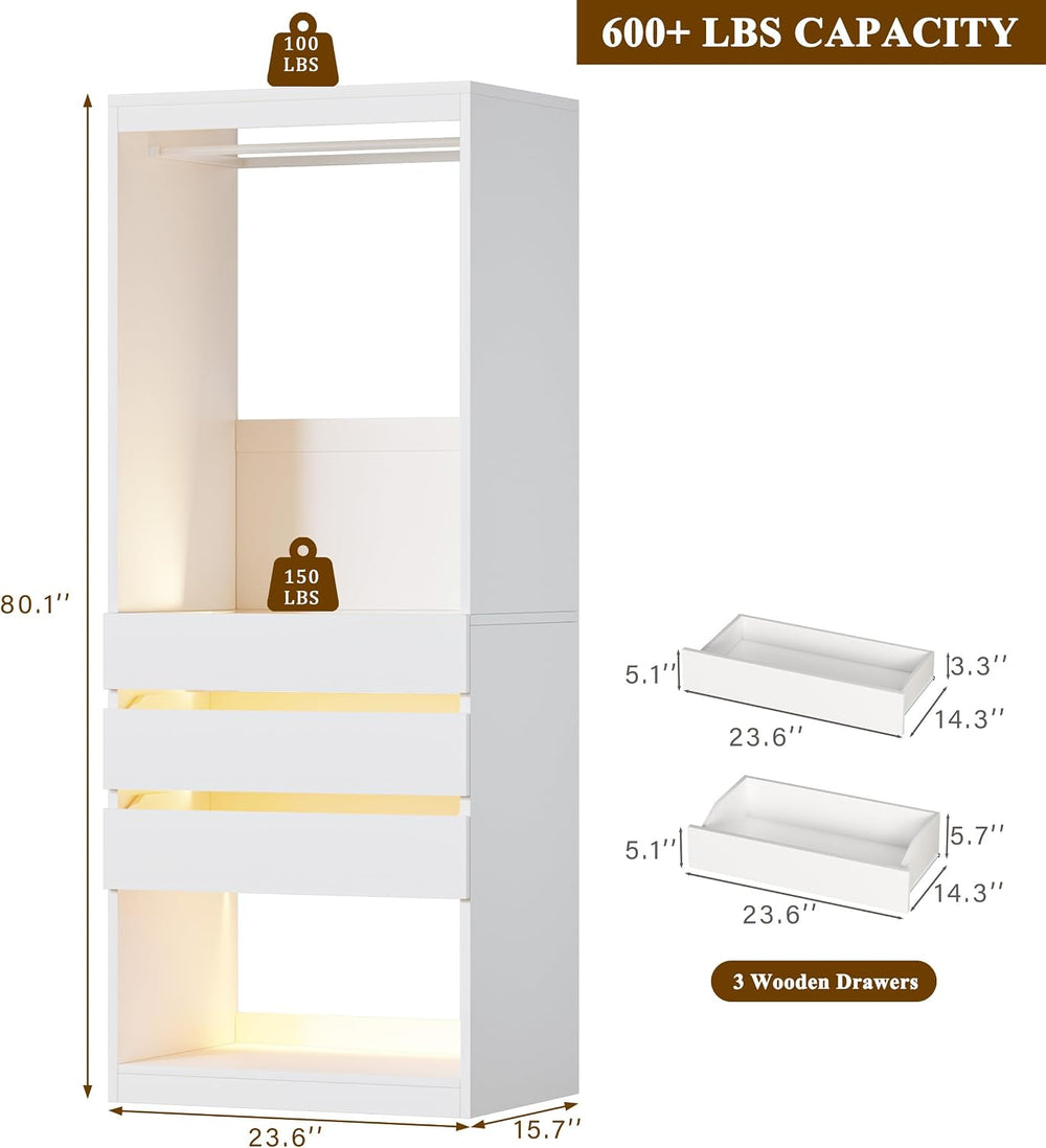 HUAHUU Freestanding 2FT Closet System with 3 Wood Drawers & Glasstop, 24&...