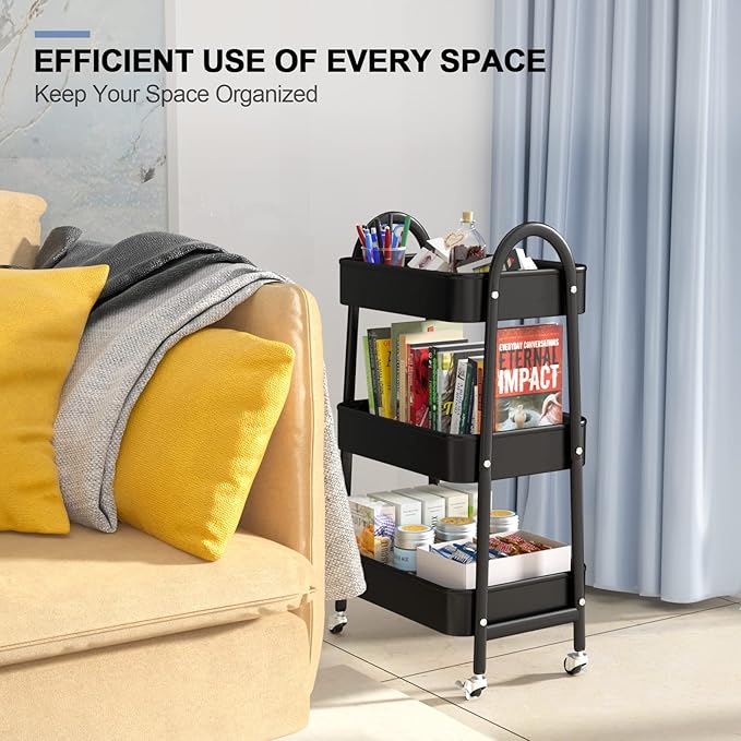 EAGMAK 3 Tier Utility Rolling Cart, Metal Storage Cart - Image 7