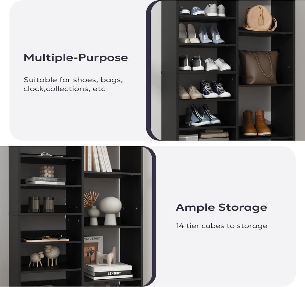 Furnify 14 Tier Shoe Rack (2-Set), 60" Tall Modern Shoe Organizer, Black