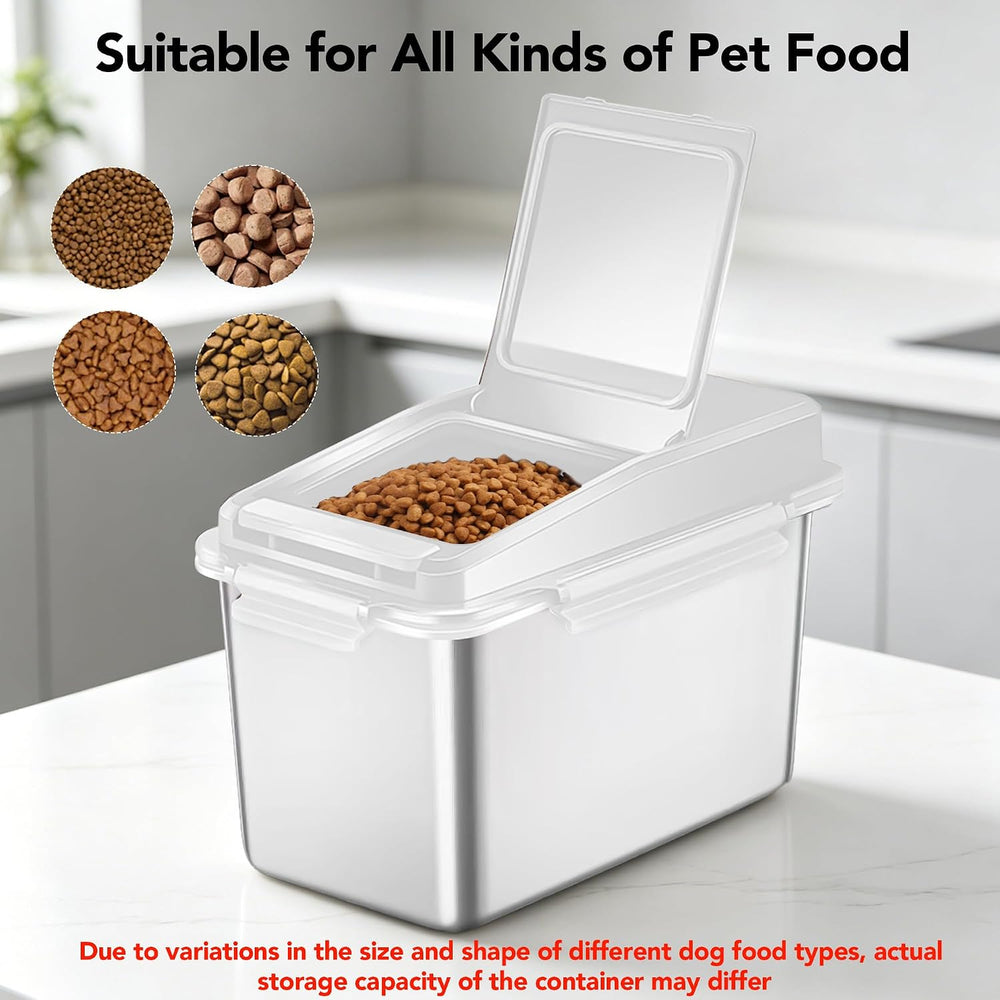 Newget 11 lb Stainless Steel Dog Food Storage Container with Scoop, White