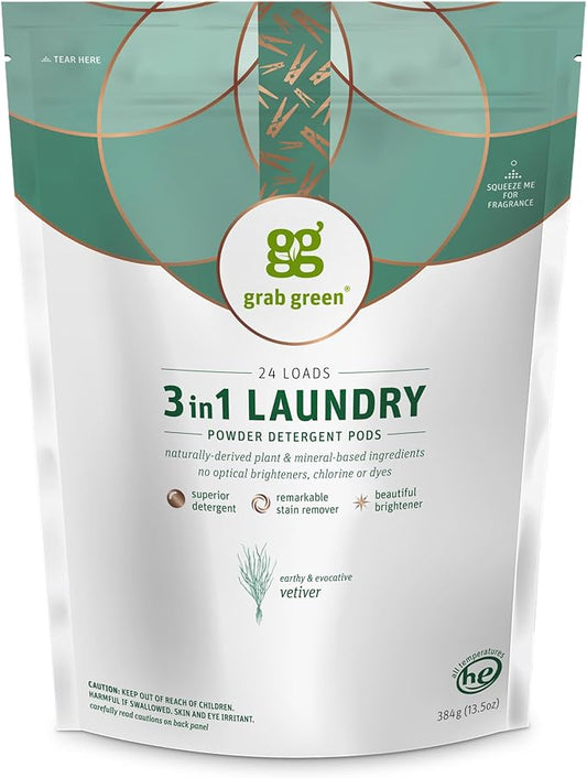 Grab Green 3-in-1 Laundry Detergent Pods, Vetiver Scent, Plant and Mineral Based - Image 2