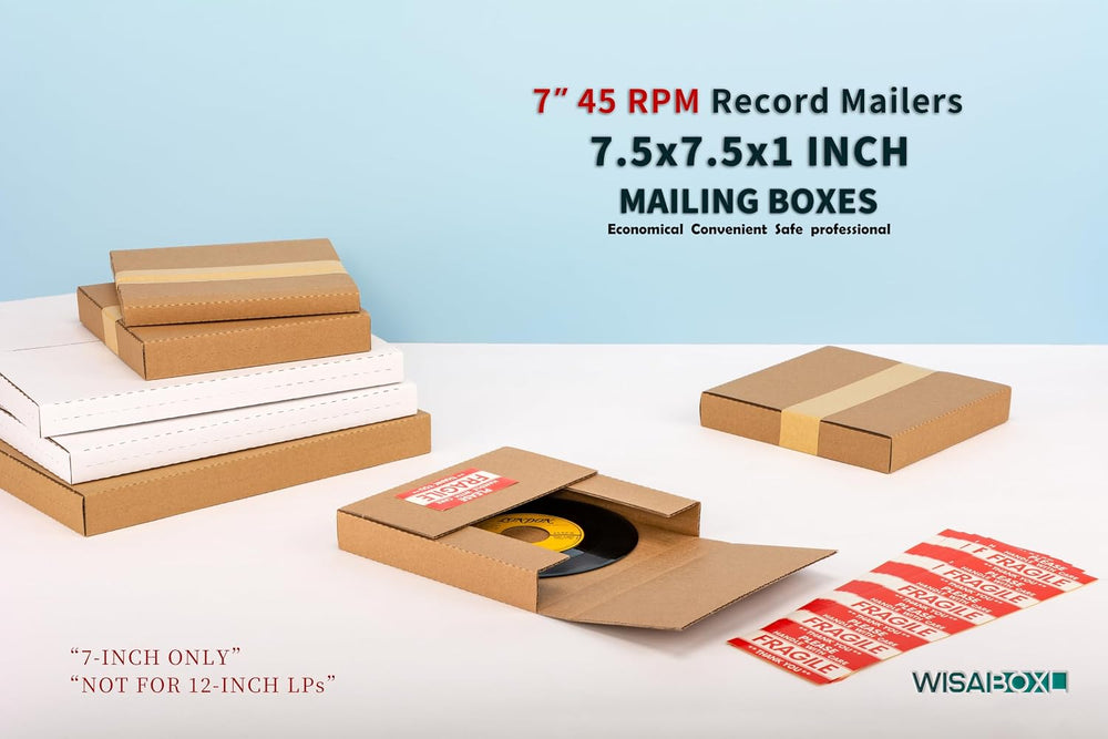 45 RPM 7-inch Record Mailers, 7.5x7.5x1 Inch Mailing Box, 50 Pack