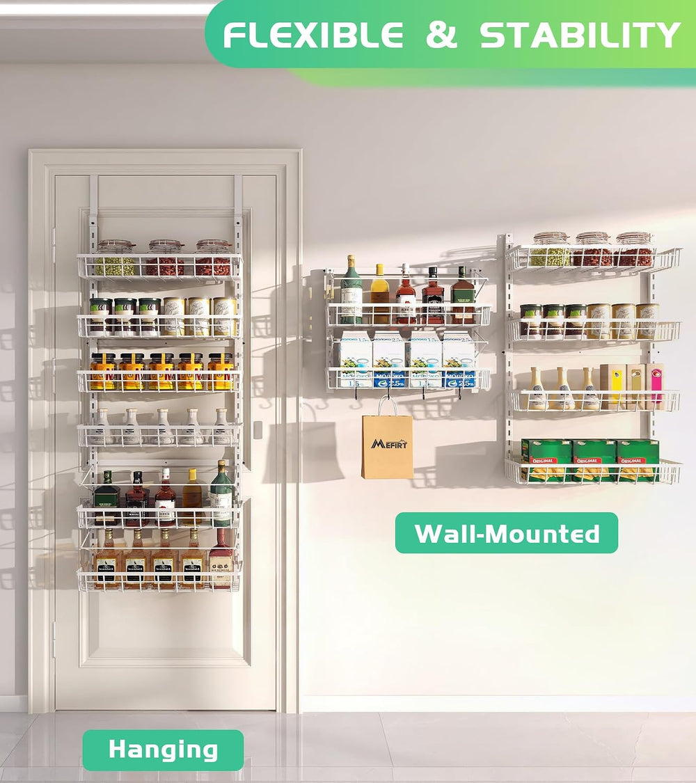 Mefirt Over The Door Pantry Organizer, Wall Mount Spice Rack 6-Tier White