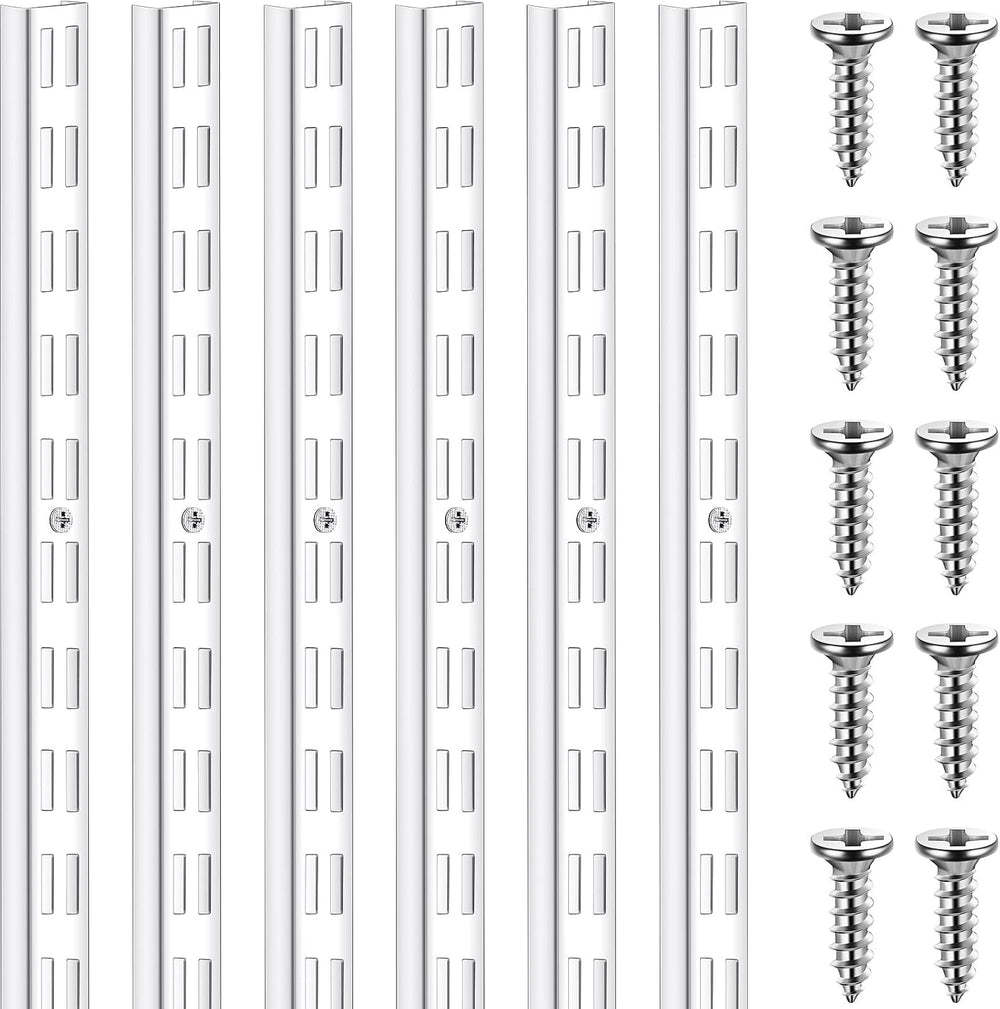 MorningRo 6 Pcs Dual Track Upright Wall Shelving System, White, 47.5 Inch