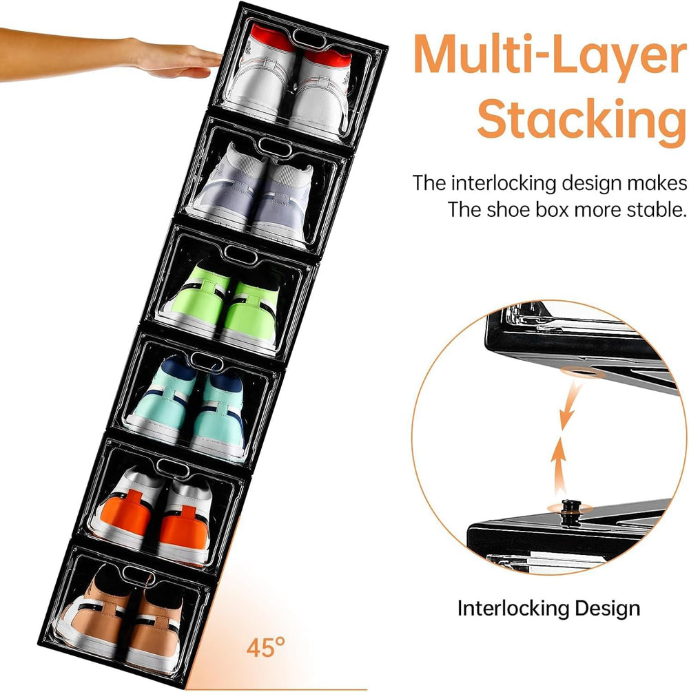 INSTY 12 Pack Large Shoe Storage Box, Clear Shoe Storage Organizer with Magne...