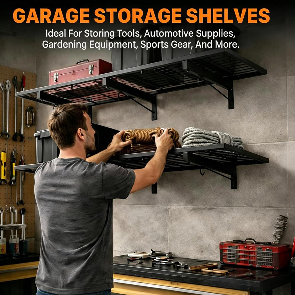 2-Pack Garage Wall Shelving, 46" × 12" Wall Mounted Floating Shelf,...