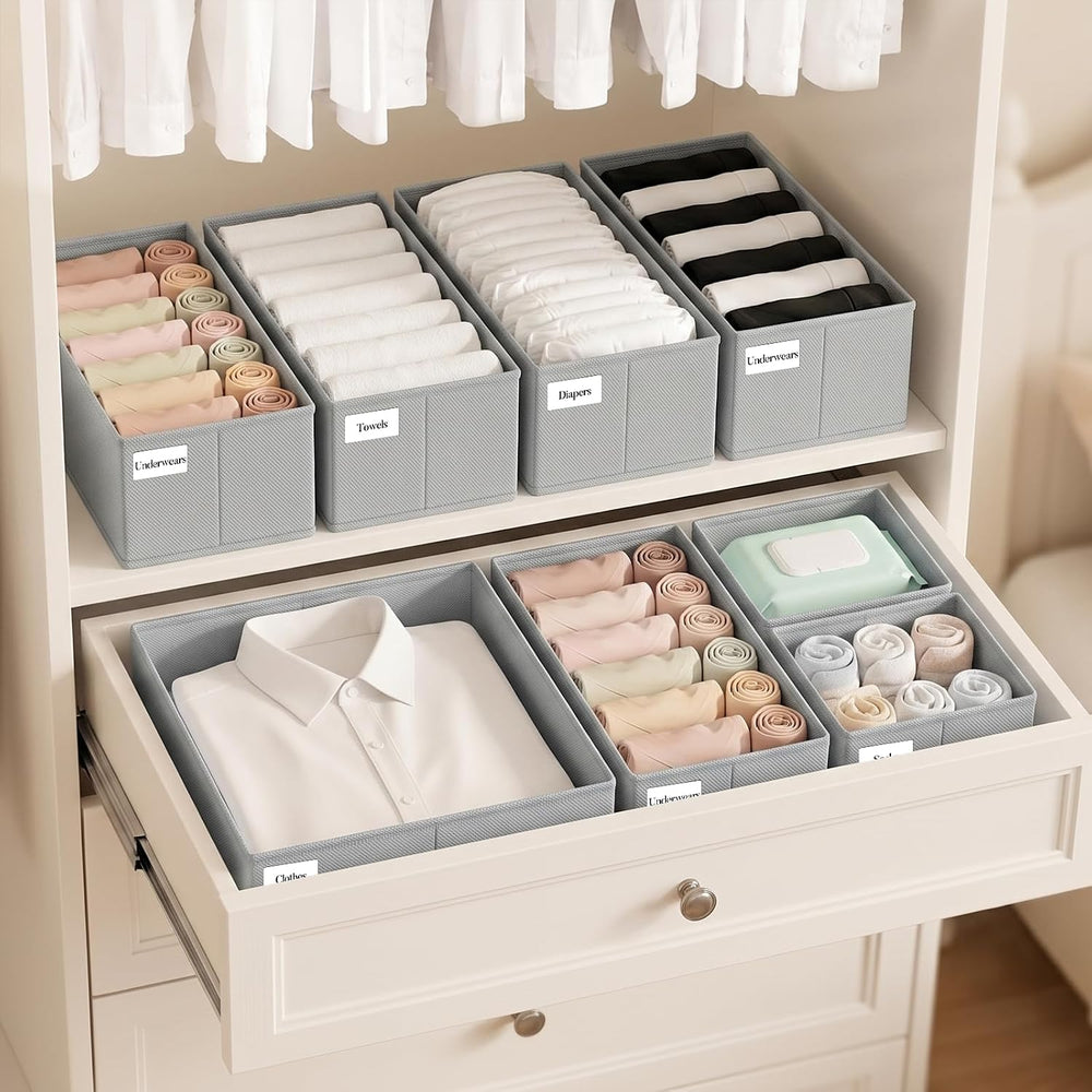 Drawer Organizer Storage for Clothes, Socks, 21 Pack, Grey