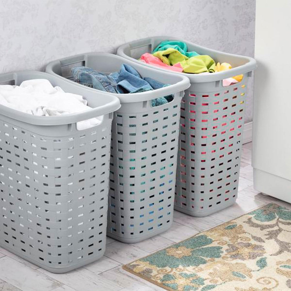 Sterilite Plastic Wicker Style Weave Laundry Hamper, Portable Slim Clothes St...
