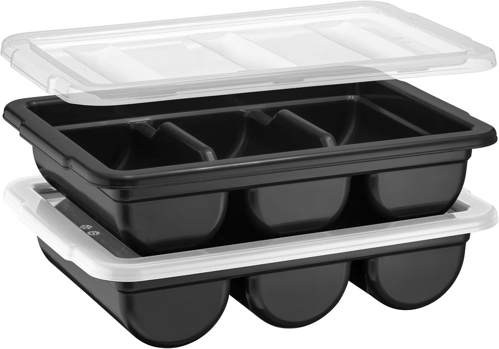 2 Pack - Cutlery Bin with Lid, Commercial 3-Compartment Flatware Tray with Co...