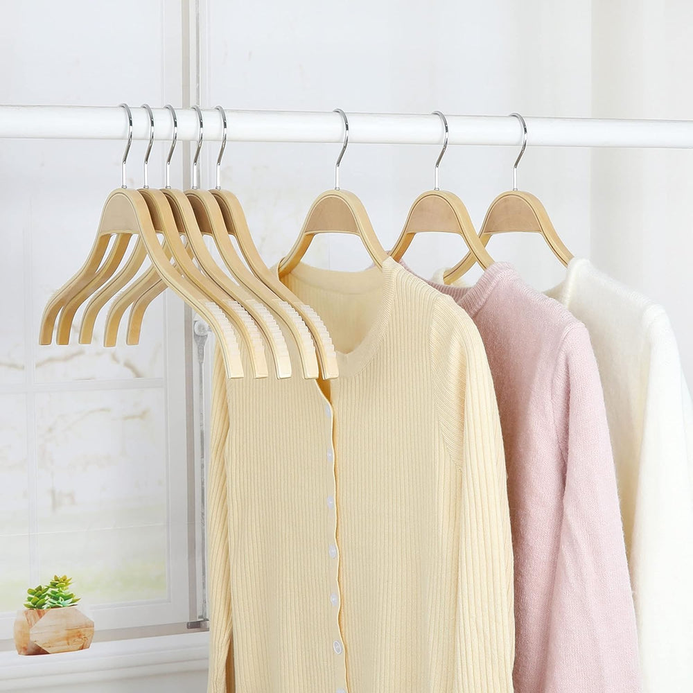 TOPIA HANGER Slim Natural Wood Hangers with Extra Soft Non-Slip Rubber Grips,...
