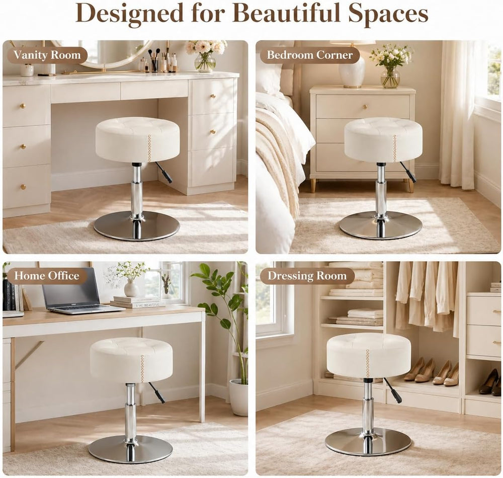 Adjustable Vanity Stool with High-Density Non-Sagging Foam & Metal Base