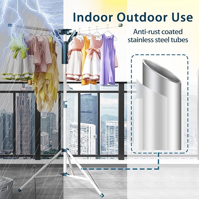 JAUREE Tripod Clothes Drying Rack Folding Indoor, Portable Drying Rack Clothing - Image 6