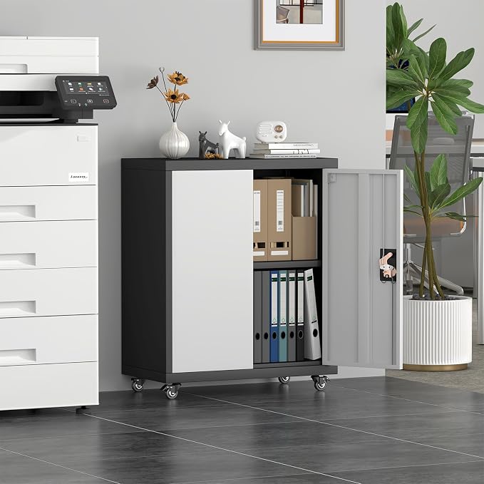 Metal Storage Cabinet with Wheels, Steel Mobile Garage Cabinets with Lockable - Image 8