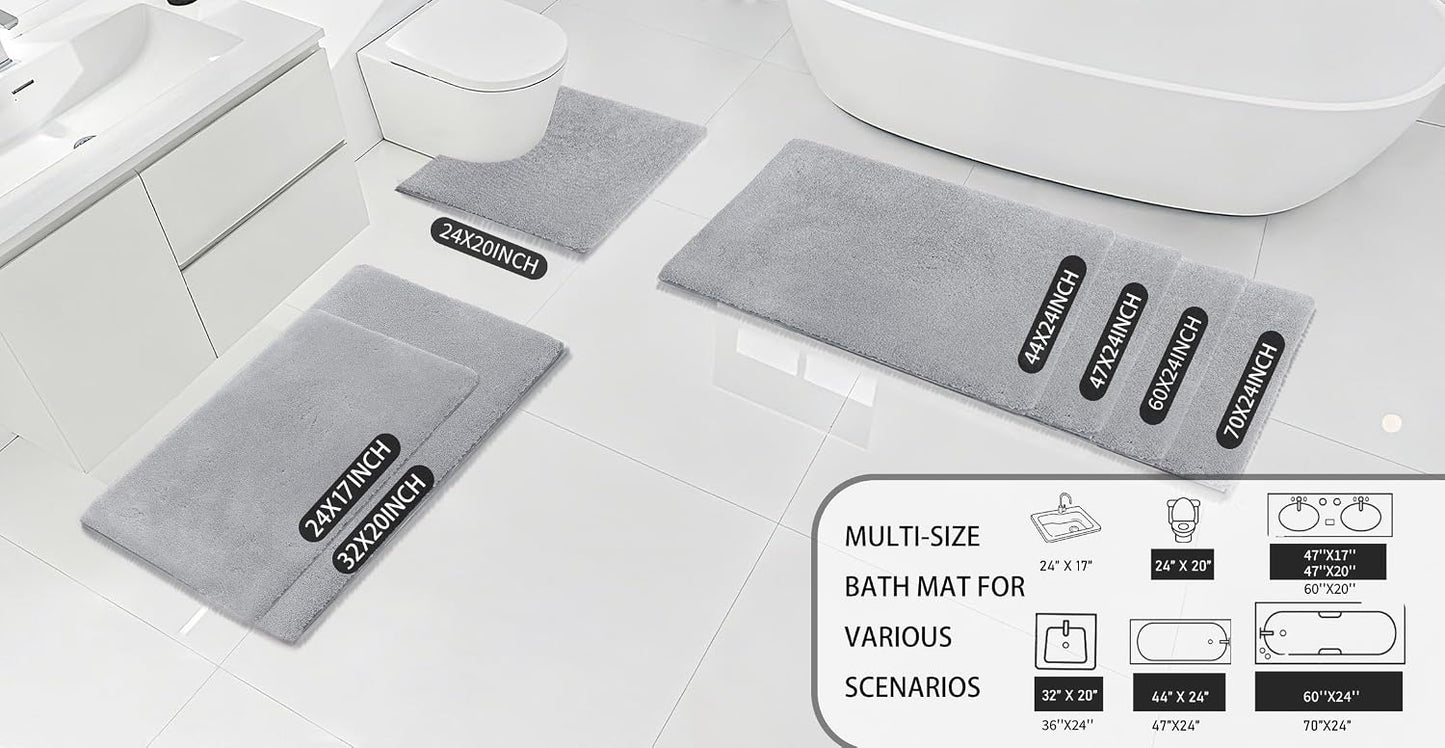 MINIDEAR Bathroom Rugs 24x17 Light Gray - Thick Memory Foam Bath Mat, Ultra Soft & Plush Fluffy, Non-Slip, Quick Dry, Absorbent Washable Floor Microfiber Mat for Tub, Home Decor Accessories