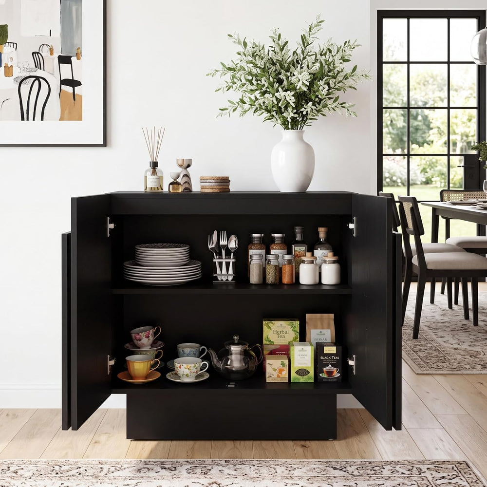 Ya-Home Black Sideboard Buffet Cabinets with Storage, Modern Buffet Coffee Ba...