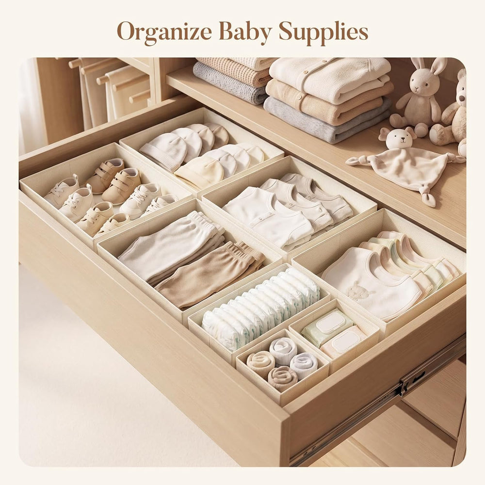 Drawer Organizer Storage for Clothes, Socks, 21 Pack, Beige