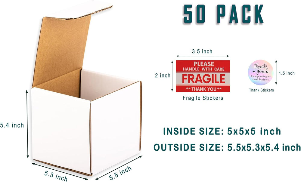 50-pack 5x5x5 Shipping Boxes with Lids for Mailing, packaging and Storage, 5x...