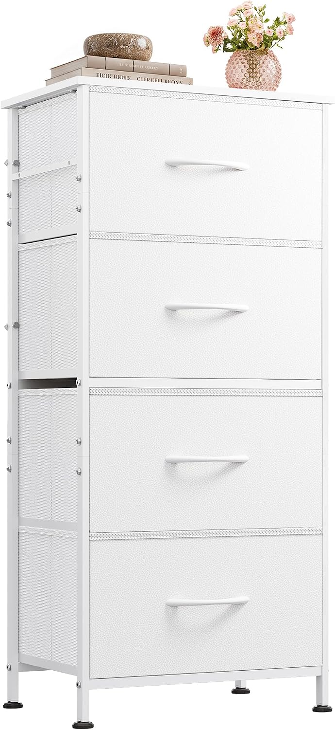 WLIVE Small Dresser Nightstand for Bedroom, 4 Drawers, White