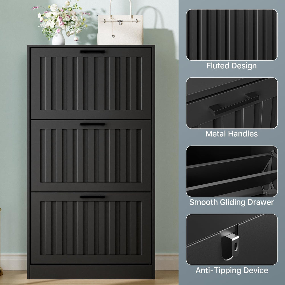 Shoe Storage Cabinet for Entryway Narrow Shoe Rack Cabinet 3 Flip Drawers