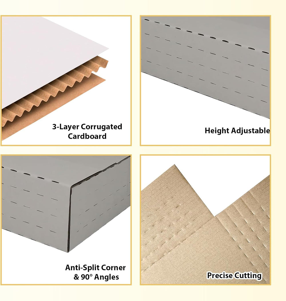 50 Pack 12.5×12.5×2" Vinyl Record Mailers, Height-Adjustable for LPs