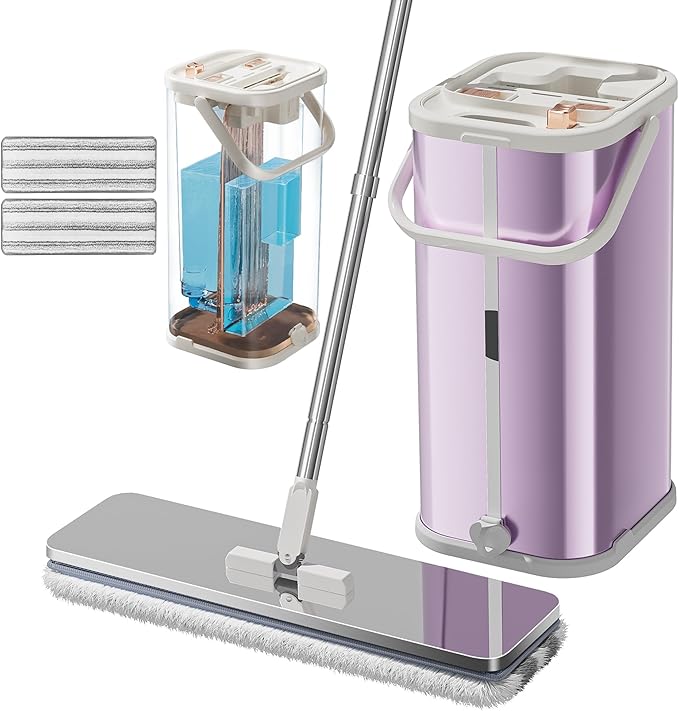 Pink Separates Dirty Water Mop and Bucket, Flat Mop and Bucket by SWIFTIRON