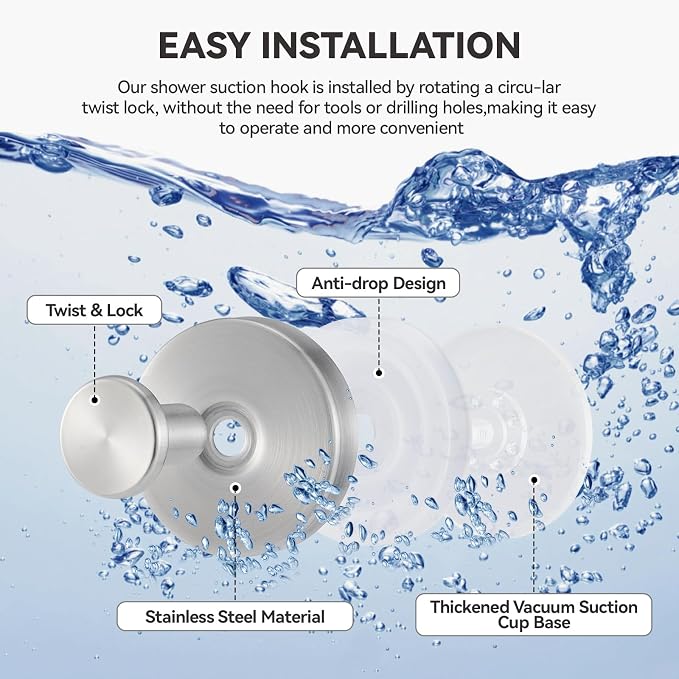 4 PCS Suction Cup Hooks for Shower, Stainless Steel No Drill Suction Towel Hooks - Image 7