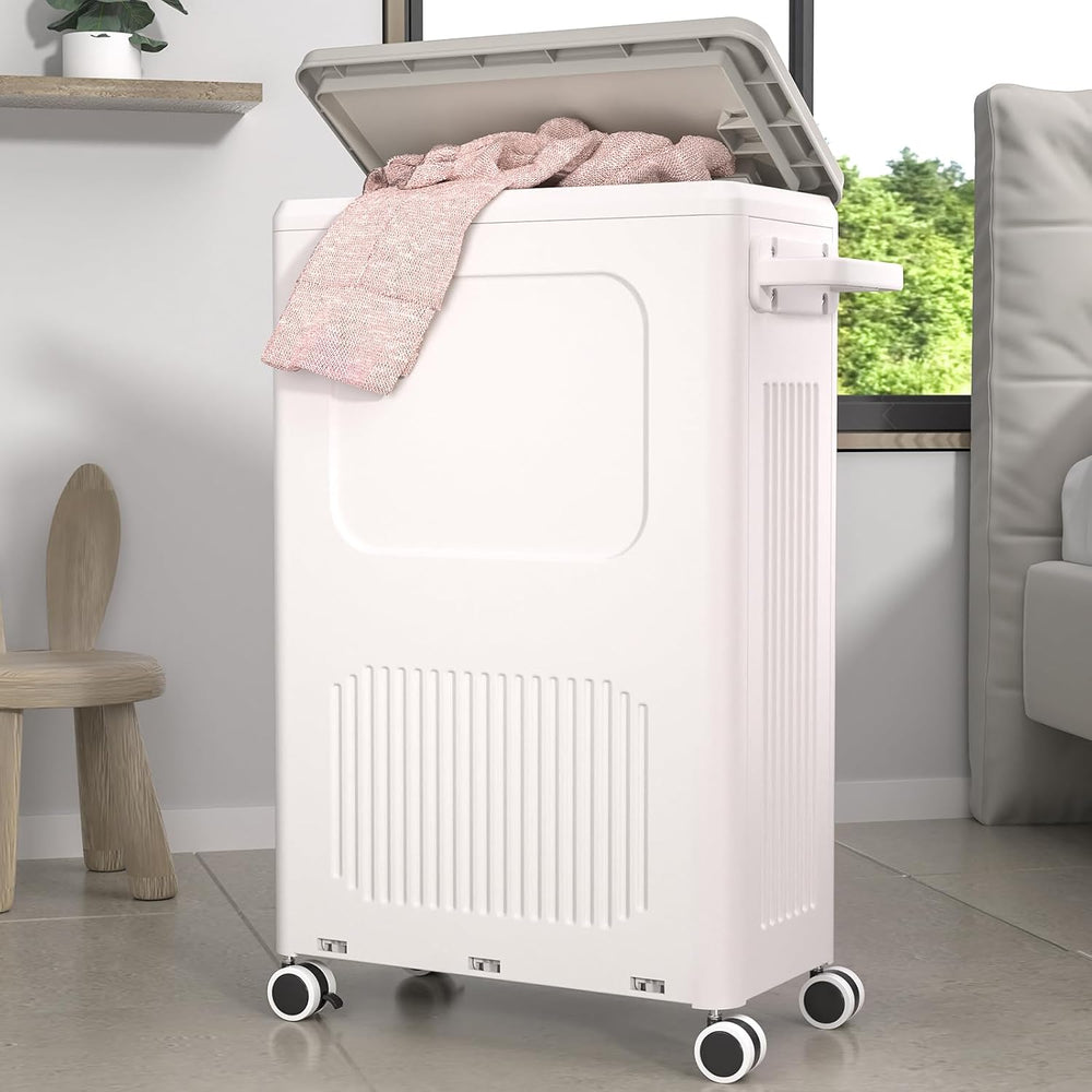 Slim Laundry Hamper with Lid 50L Rolling Basket