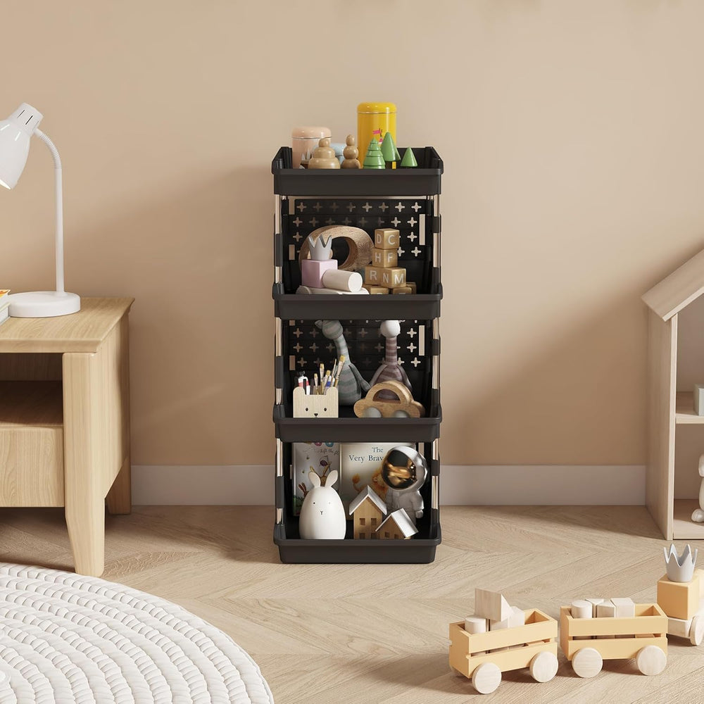 Lifewit 4 Tier Plastic Stackable Storage Baskets for Clothes 2 Pack, Black