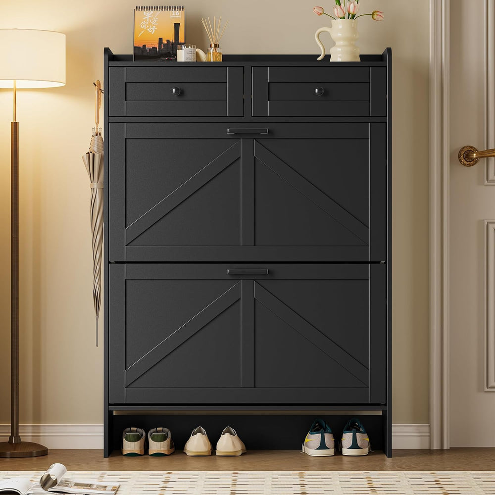 BORNOON Shoe Storage Cabinet for Entryway, Farmhouse Narrow Shoe Cabinet with...