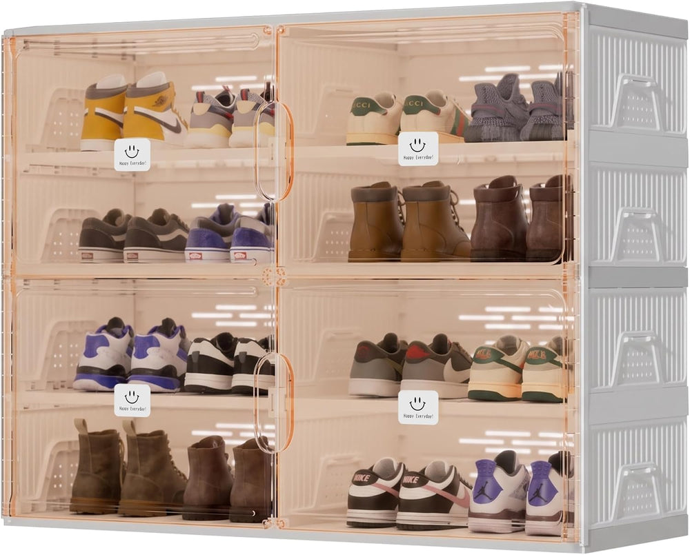 Foldable Shoe Organizer Storage Cabinet with Clear Magnetic Doors, Stackable ...