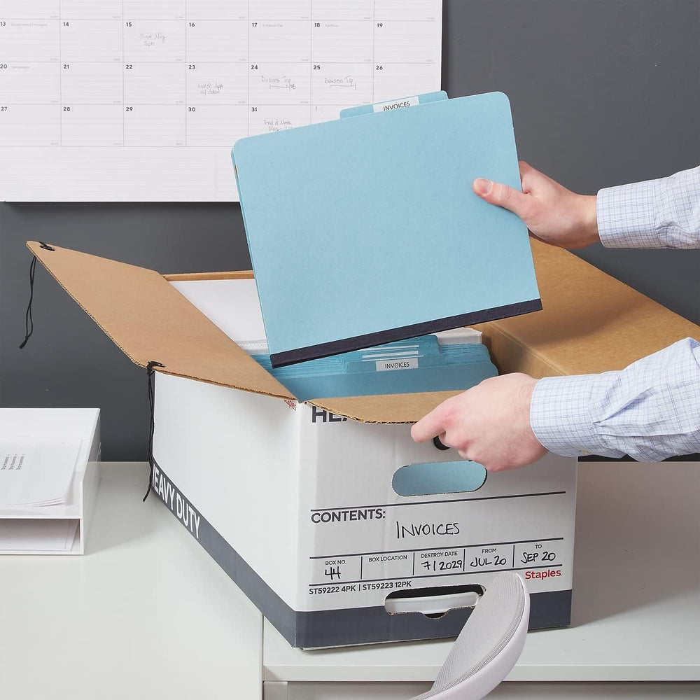STAPLES Storage & Filing Box, Letter Size, Stackable, 4-Pack, White/Gray