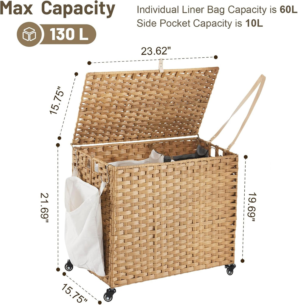 Laundry Hamper with Wheels, 34.3 Gallon(130L) Rolling Laundry Basket with Lid...