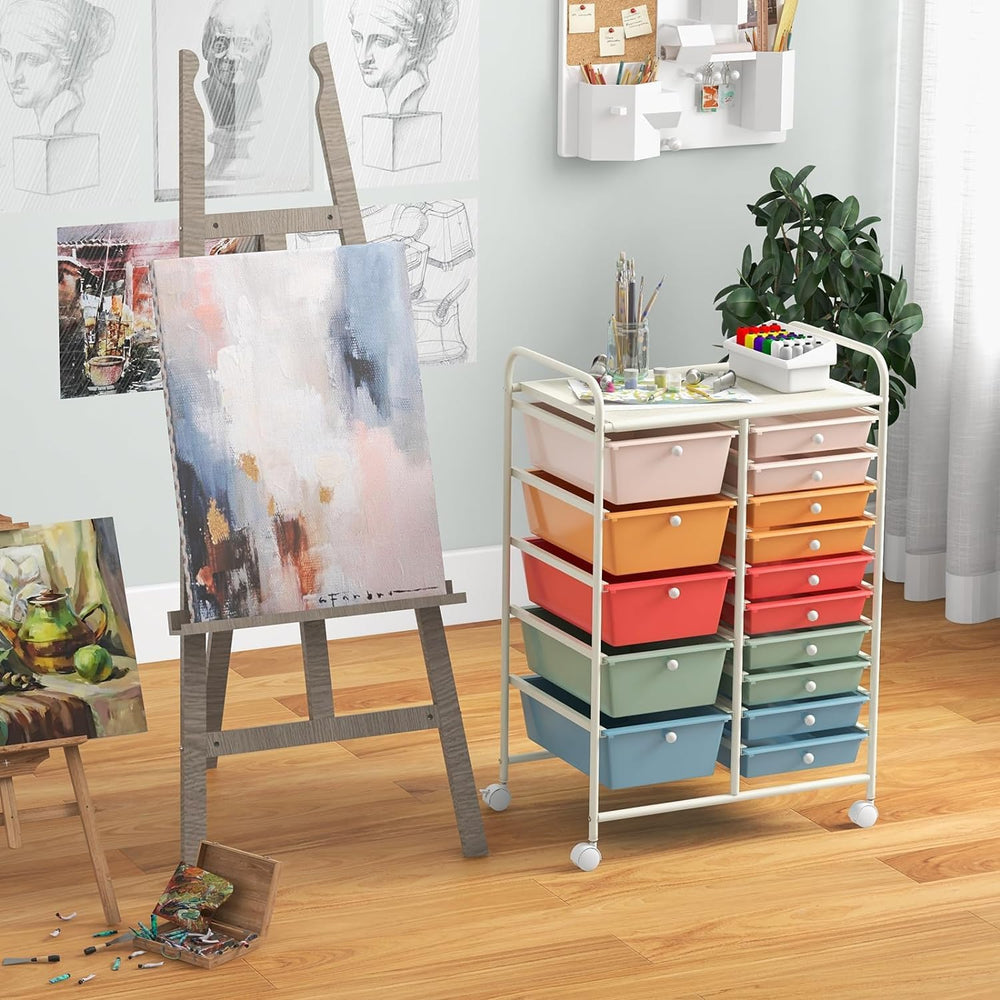 LDAILY 15 Drawer Rolling Storage Cart, Rolling Cart with Drawers for Classroo...