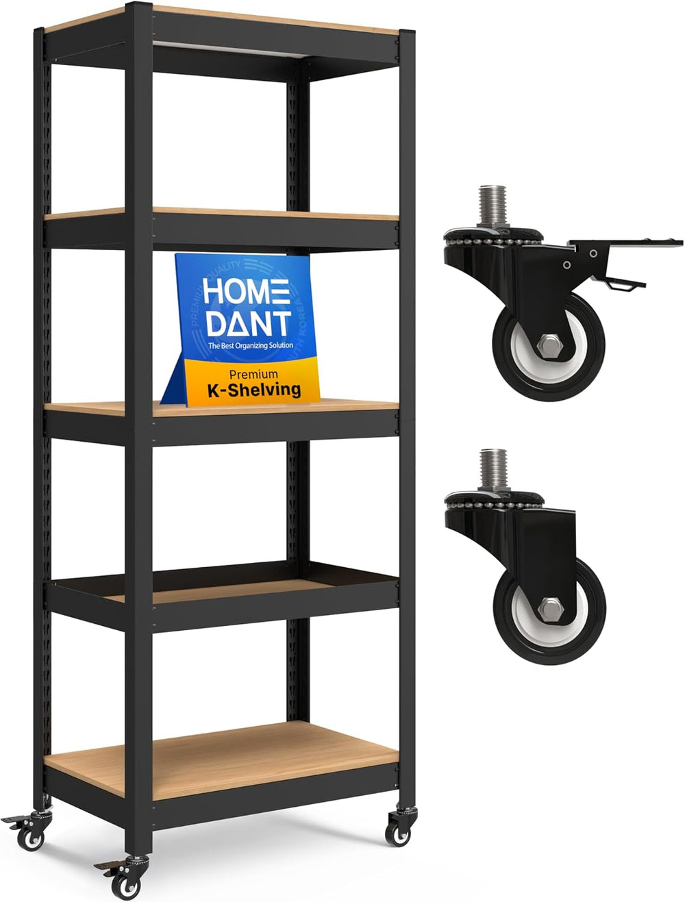 HOMEDANT House 5-Tier Metal Rolling Cart Shelf Rack Casters Heavy Duty