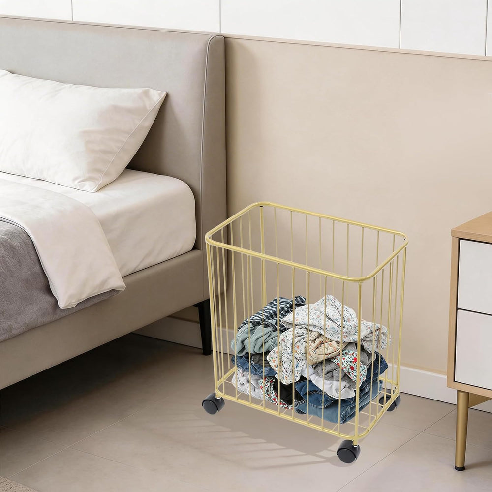 Rolling Laundry Hamper, Large-size Metal Laundry Basket Cart w/Wheels, Wheele...