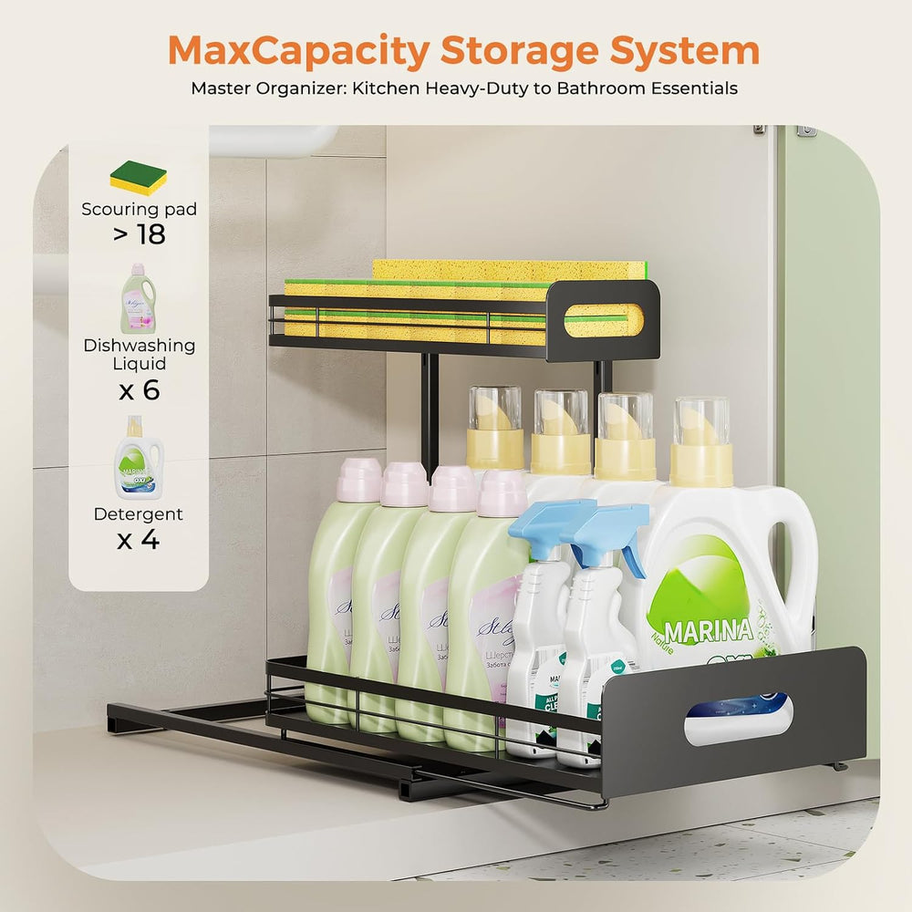 Delamu 2 Pack Metal Bathroom Organizers and Storage, 2 Tier Pull Out Under Si...