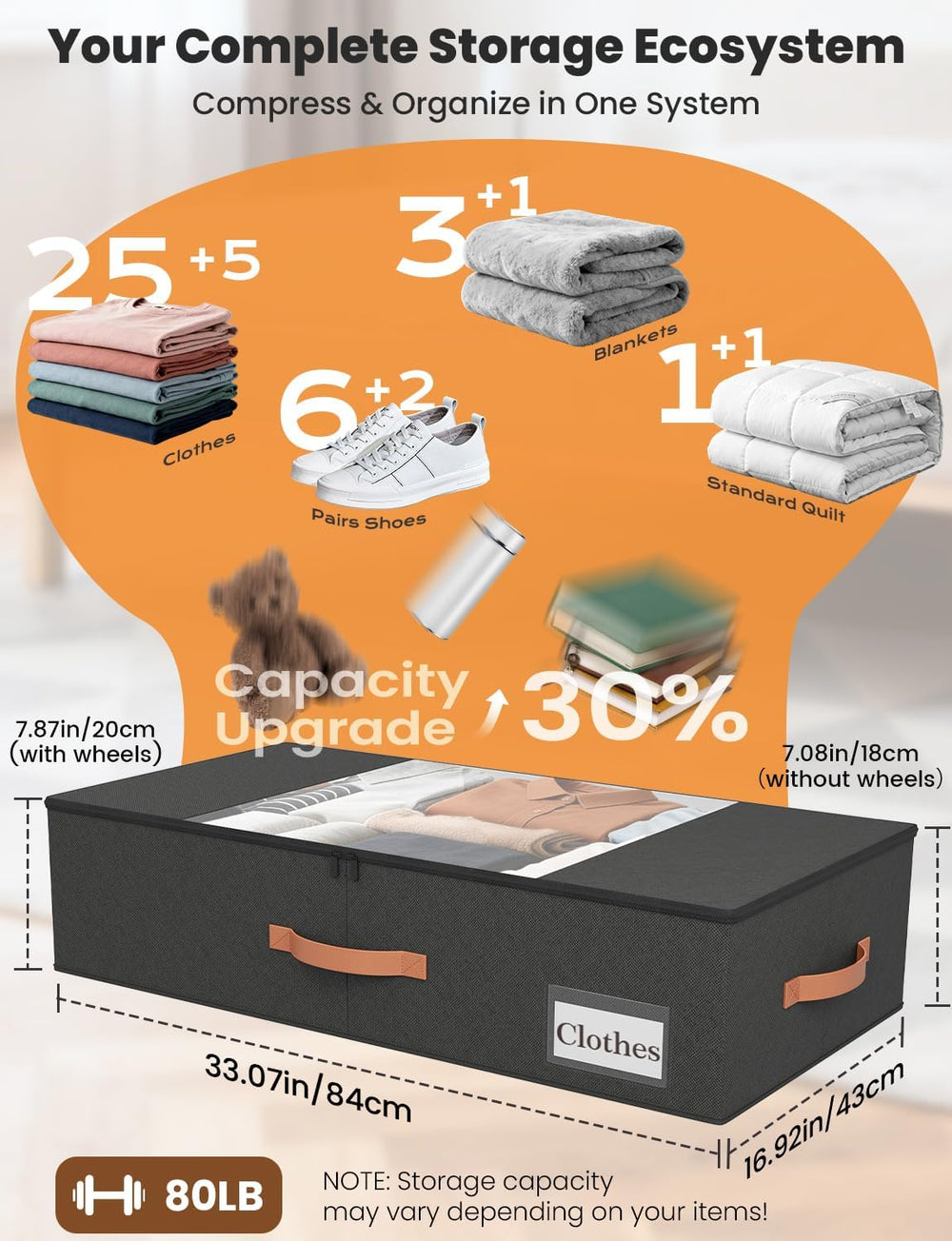 TOSKING 2-Pack Under Bed Storage Drawers with Wheels, 6 Vacuum Bags, 7.9"...