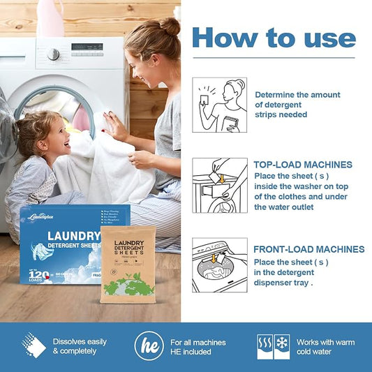 Laundry Detergent Sheet, Eco-Friendly & Hypoallergenic Wash Strips, Natural - Image 2